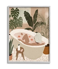 Stupell Industries Female Fruit Bath Tropical Palm Plants in Gray Frame Wall Art