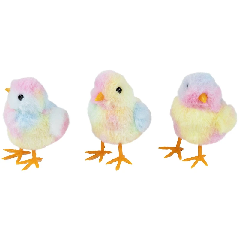 4.5" Plush Tie Dye Easter Chick Figurines, 3ct.
