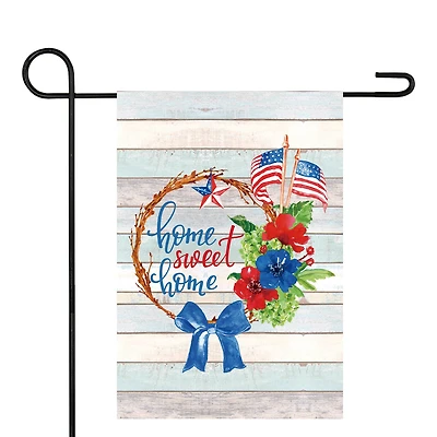 Home Sweet Home Patriotic Americana Wreath Outdoor Garden Flag, 12.5" x 18"