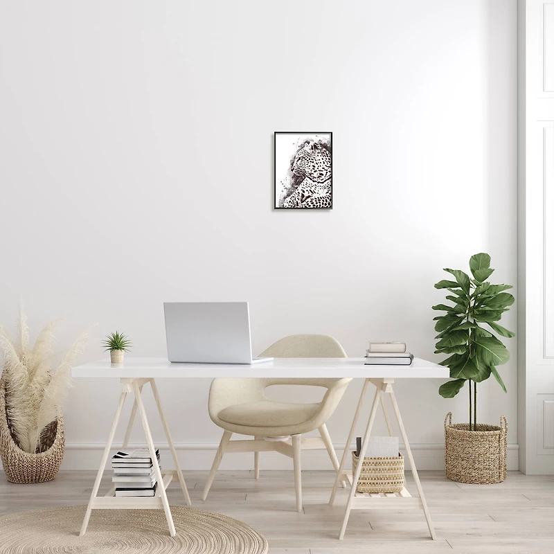 Stupell Industries Jungle Cat Paint Splatter Resting Cheetah Grey White in Frame Wall Art