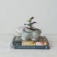 Hello Honey® 8.25" White & Marine Rabbit Stoneware Planter