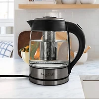 MegaChef 1.8L Cordless Glass & Stainless Steel Electric Tea Kettle with Tea Infuser