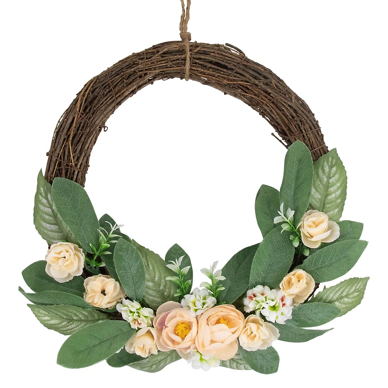 14" Mini Peach Rose Half Floral Spring Wreath