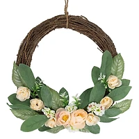 14" Mini Peach Rose Half Floral Spring Wreath