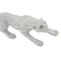 42" Silver Polystone Glam Leopard Sculpture