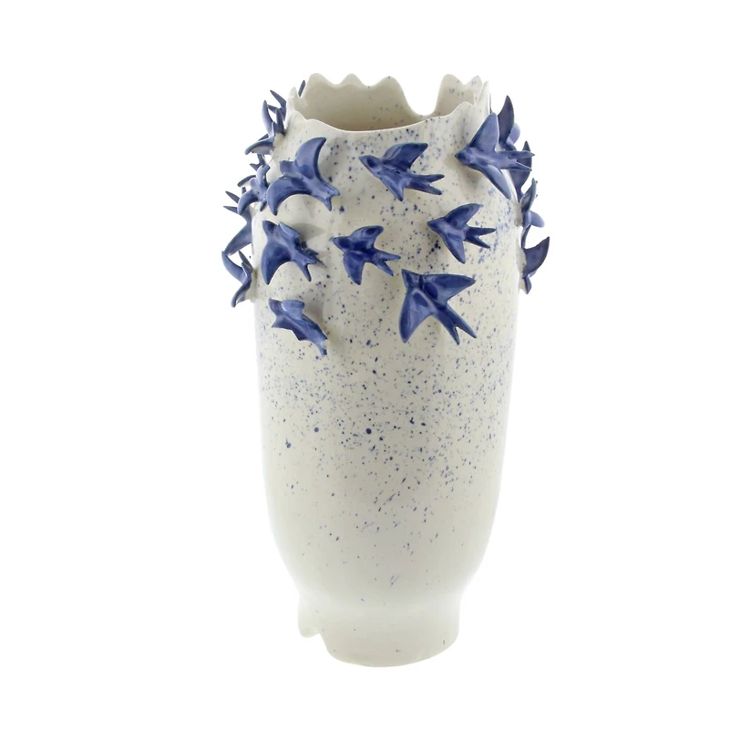 White Ceramic Coastal Vase, 18" x 11" x 11"