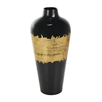 16" Black Metal Abstract Vase with Gold Detailing