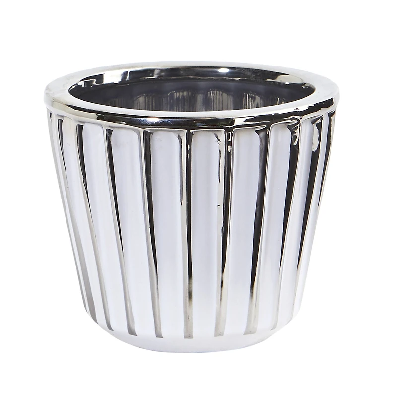 4.5" Ceramic White Vase with Silver Burnishing