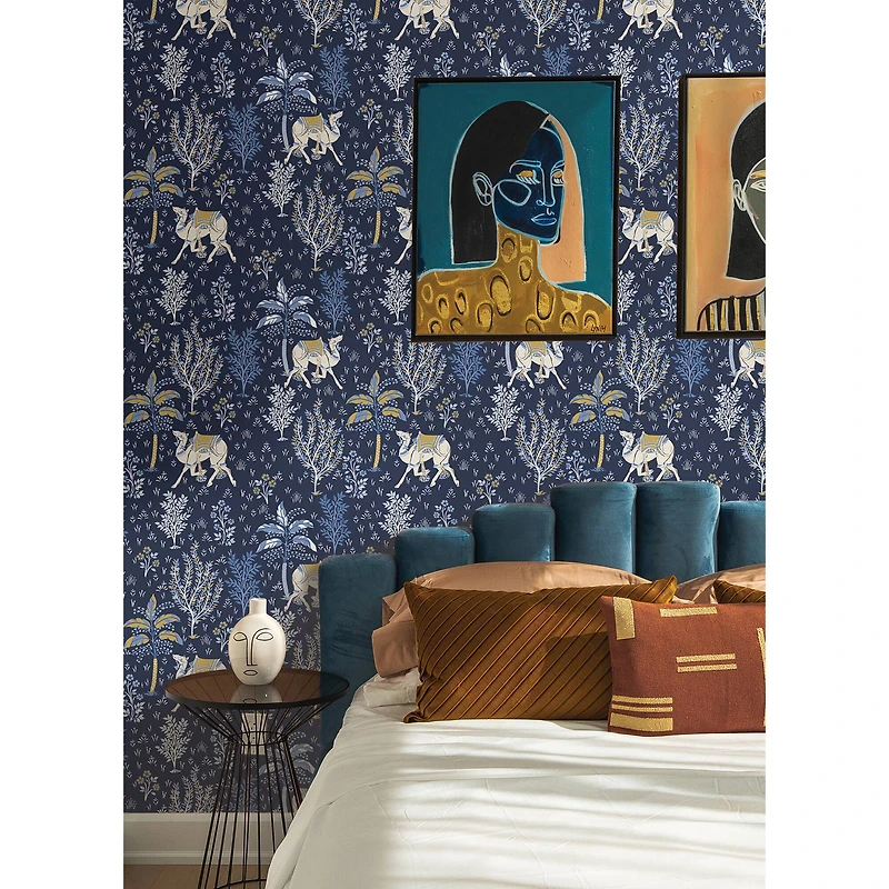 NuWallpaper PrintFresh Navy Camel's Courtyard Peel & Stick Wallpaper