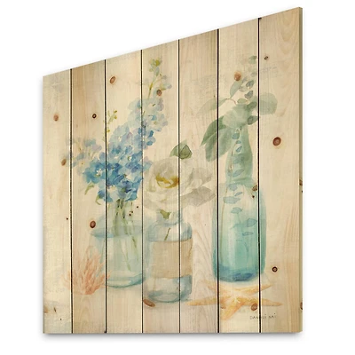 Designart - Cottage Florals II - Farmhouse Print on Natural Pine Wood