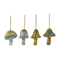 Hello Honey® 4 Pack Glass Bead Embroidered Mushroom Cotton Fabric Ornaments