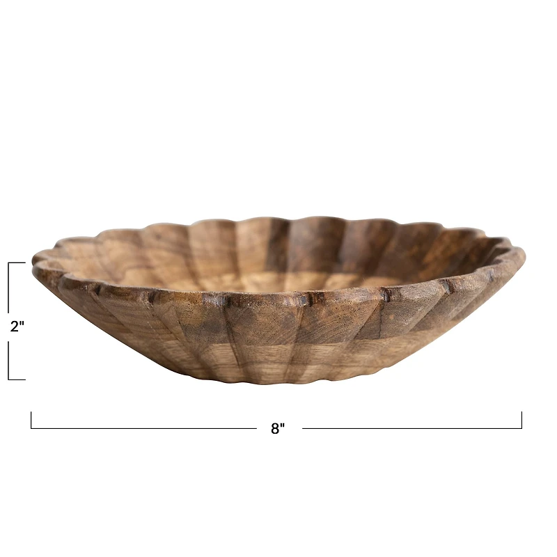Hello Honey® 8" Natural Boho Carved Wood Bowl with Scalloped Edge