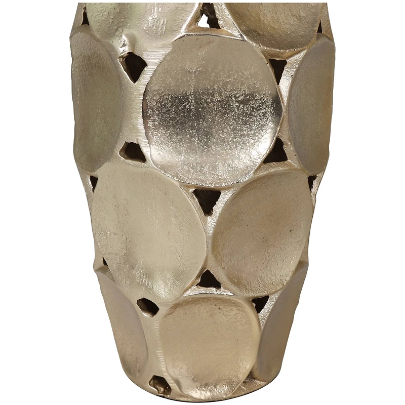 Gold Aluminum Geometric Open Framed Vase with Circular Plates Set