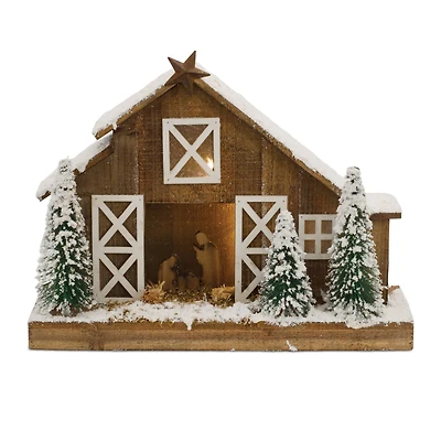 19.5" Brown LED Flocked Nativity Stable Display
