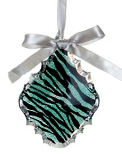 Teal Green & Black Glitter Zebra Print Teardrop Prism Ornament