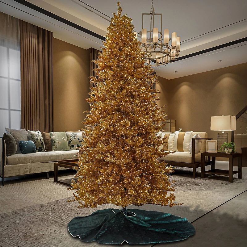 10ft. Pre-Lit True Gold Metallic Artificial Christmas Tree, White LED Lights
