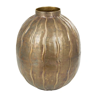 12" Brass Metal Snakeskin Inspired Vase with Dimensional Wavy Accents