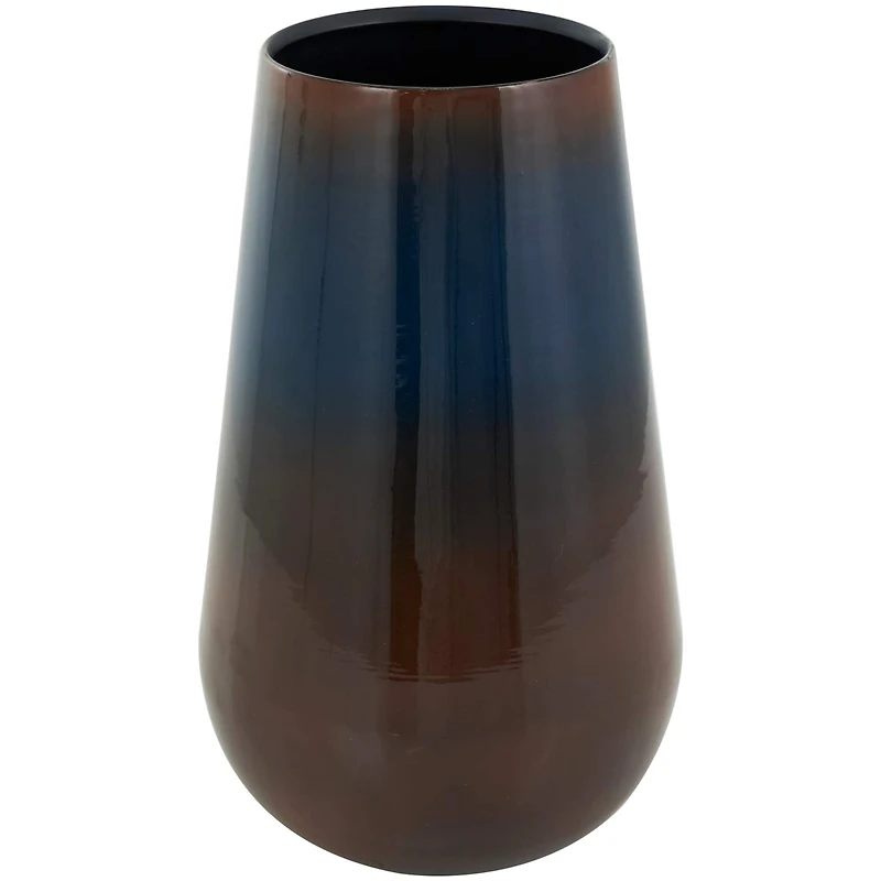 12" Blue Metal Ombre Vase with Brown Accents