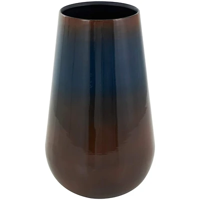 12" Blue Metal Ombre Vase with Brown Accents