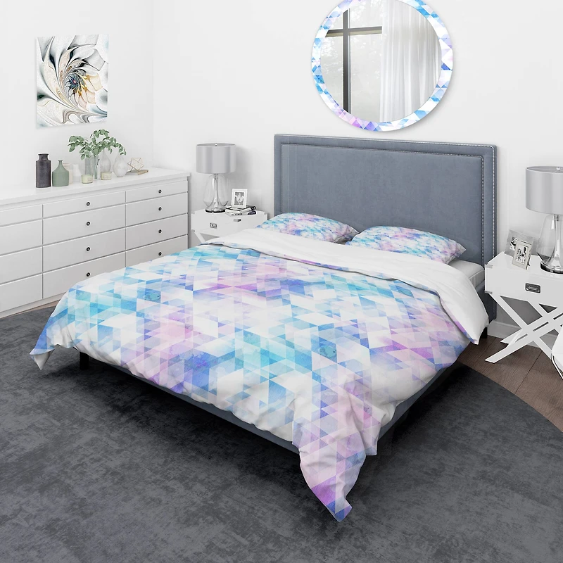Designart 'Sky Blue Triangle Texture with Grunge Effect' Modern & Contemporary Bedding Set