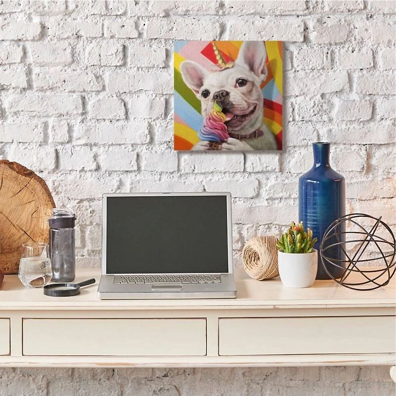Stupell Industries Rainbow Unicorn French Bulldog Canvas Wall Accent