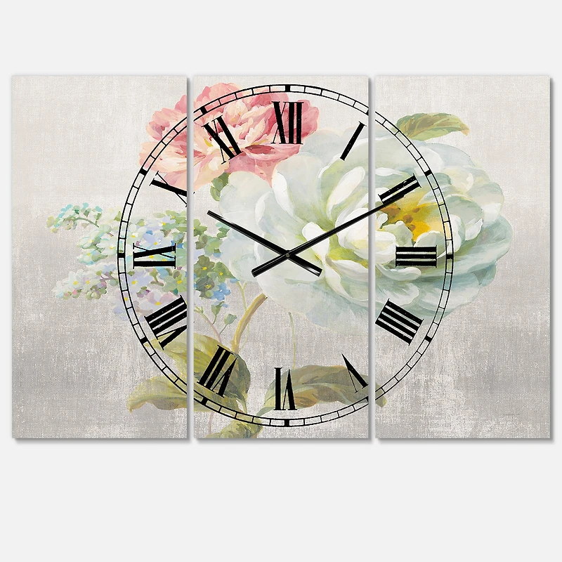 Designart Country Flower Bouquet Lodge 3 Panel Wall Clock