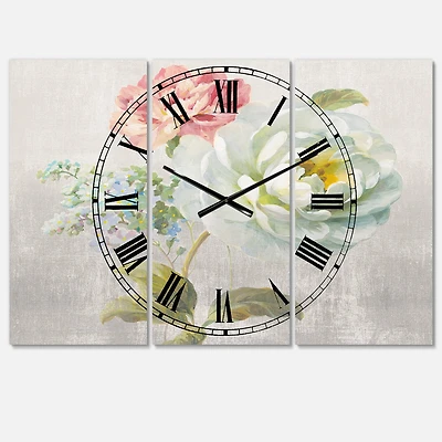 Designart Country Flower Bouquet Lodge 3 Panel Wall Clock