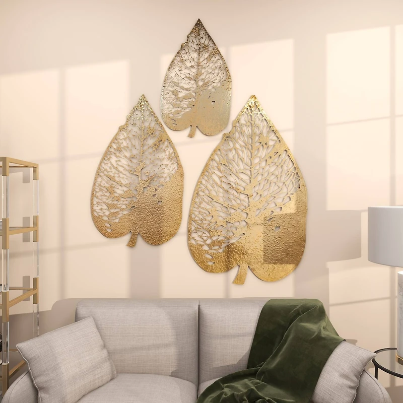 The Novogratz Laser-Cut Gold Metal Leaf Wall Décor Set