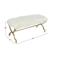 White Fur & Metal Contemporary Bench