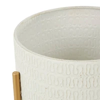 White & Gold Metal Dome Planter with Stand Set