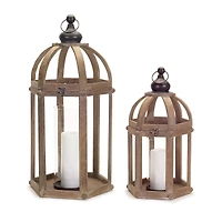 Black and Brown Wood, Metal & Glass Lantern Set, 12'' & 28''