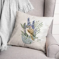 Floral Bird in Tea Cup Throw Pillow