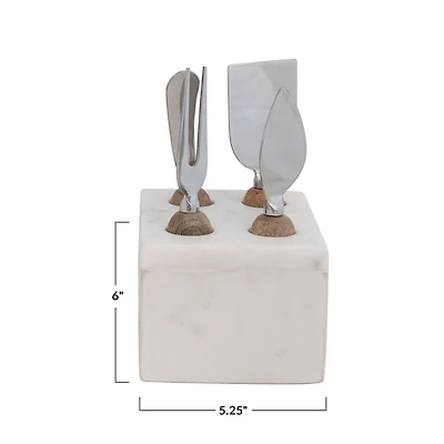 Hello Honey® Modern Stainless Steel Cheese Servers with Wood Handles & Marble Stand