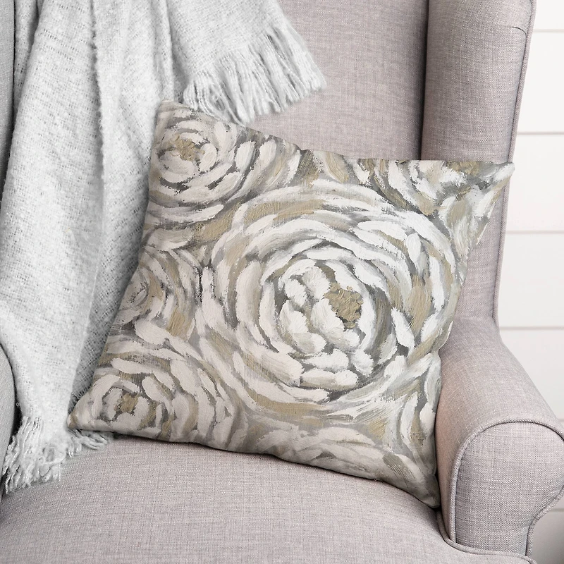 Cream & Gray Floral Indoor/Outdoor Pillow