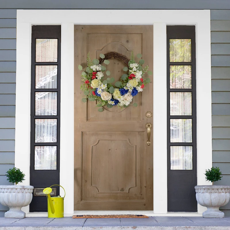24" Americana Mixed Floral Patriotic Grapevine Wreath