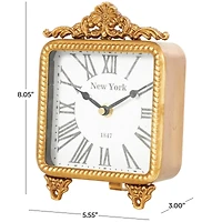8" Gold Metal Scroll Antique Style Clock