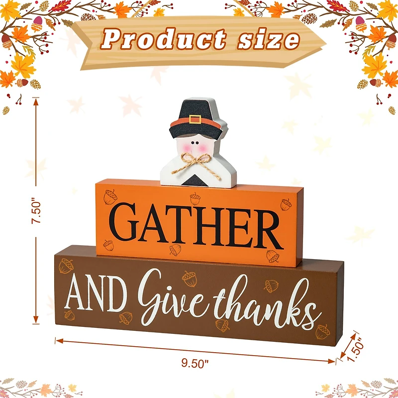 Glitzhome® 9.5" Thanksgiving Wooden Pilgrim Table Block Sign