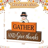 Glitzhome® 9.5" Thanksgiving Wooden Pilgrim Table Block Sign