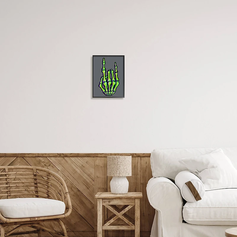 Stupell Industries Rock On Skeleton Hand Framed Giclee Wall Art