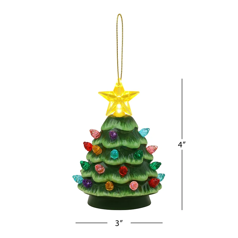 3ct. Cool Tone Nostalgic Ceramic Lit Tree Ornaments