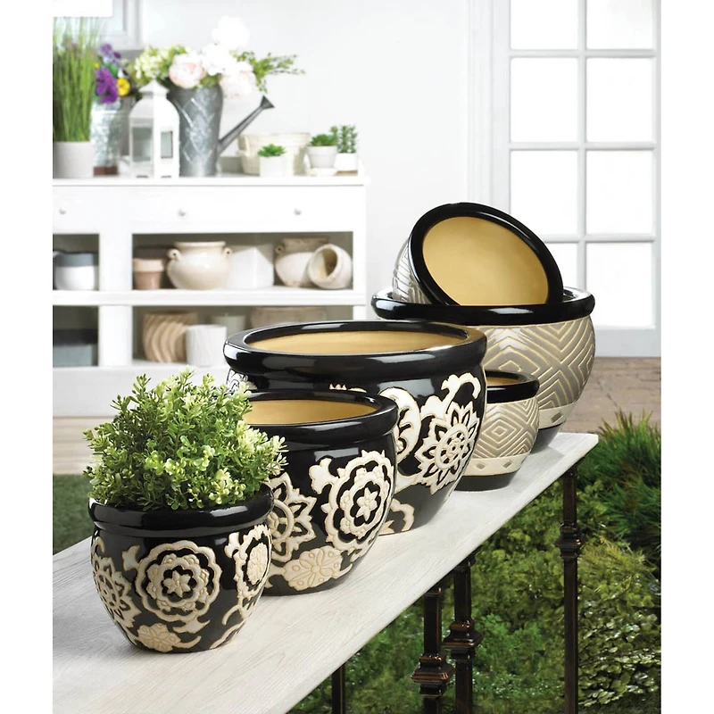 Floral Nights Ceramic Planter Set