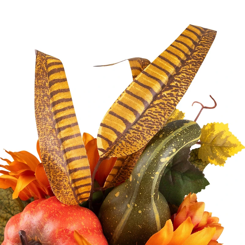 10" Autumn Harvest Pumpkin with Sunflowers, Mums & Pine Cones Décor