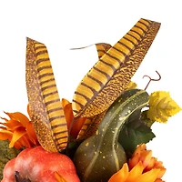 10" Autumn Harvest Pumpkin with Sunflowers, Mums & Pine Cones Décor