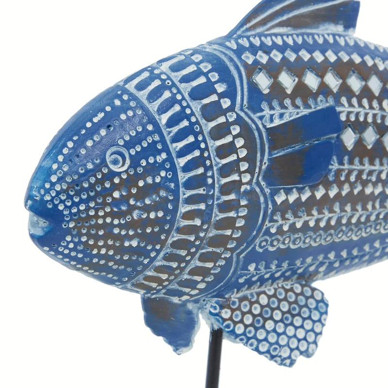 Blue Metal Coastal Fish Sculpture Set