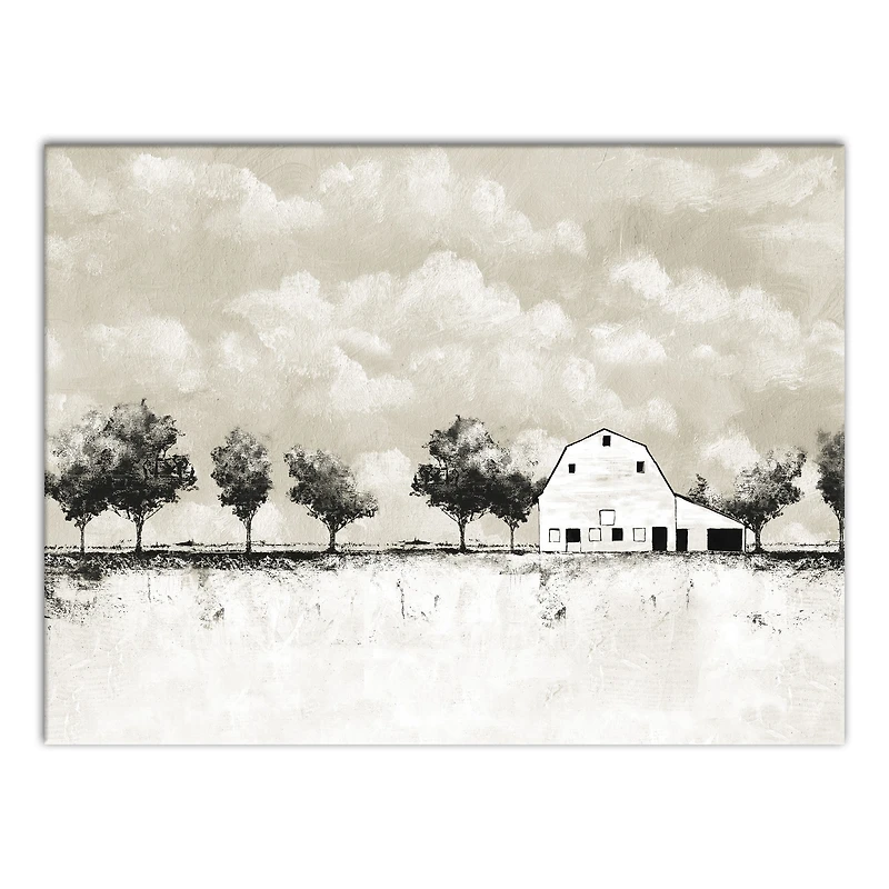 BW Barn Landscape 40" x 30" Canvas Wall Art