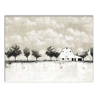BW Barn Landscape 40" x 30" Canvas Wall Art