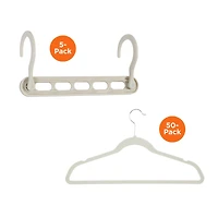 Honey Can Do White Collapsible Hangers w/ Velvet Non-Slip Hangers, 55ct.