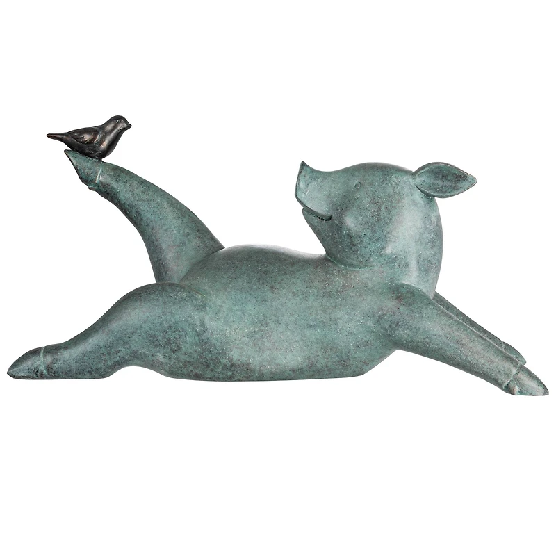 Hello Honey® 7.5" Gray Yoga Pig with Bird Decoration