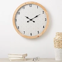 23.5" Floral Wall Clock with Light Brown Wood Frame