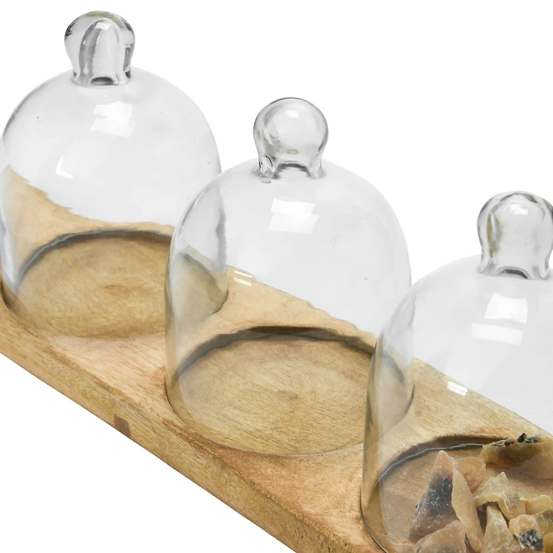 Hello Honey® Mango Wood Serving Tray with 3 Glass Cloches Set